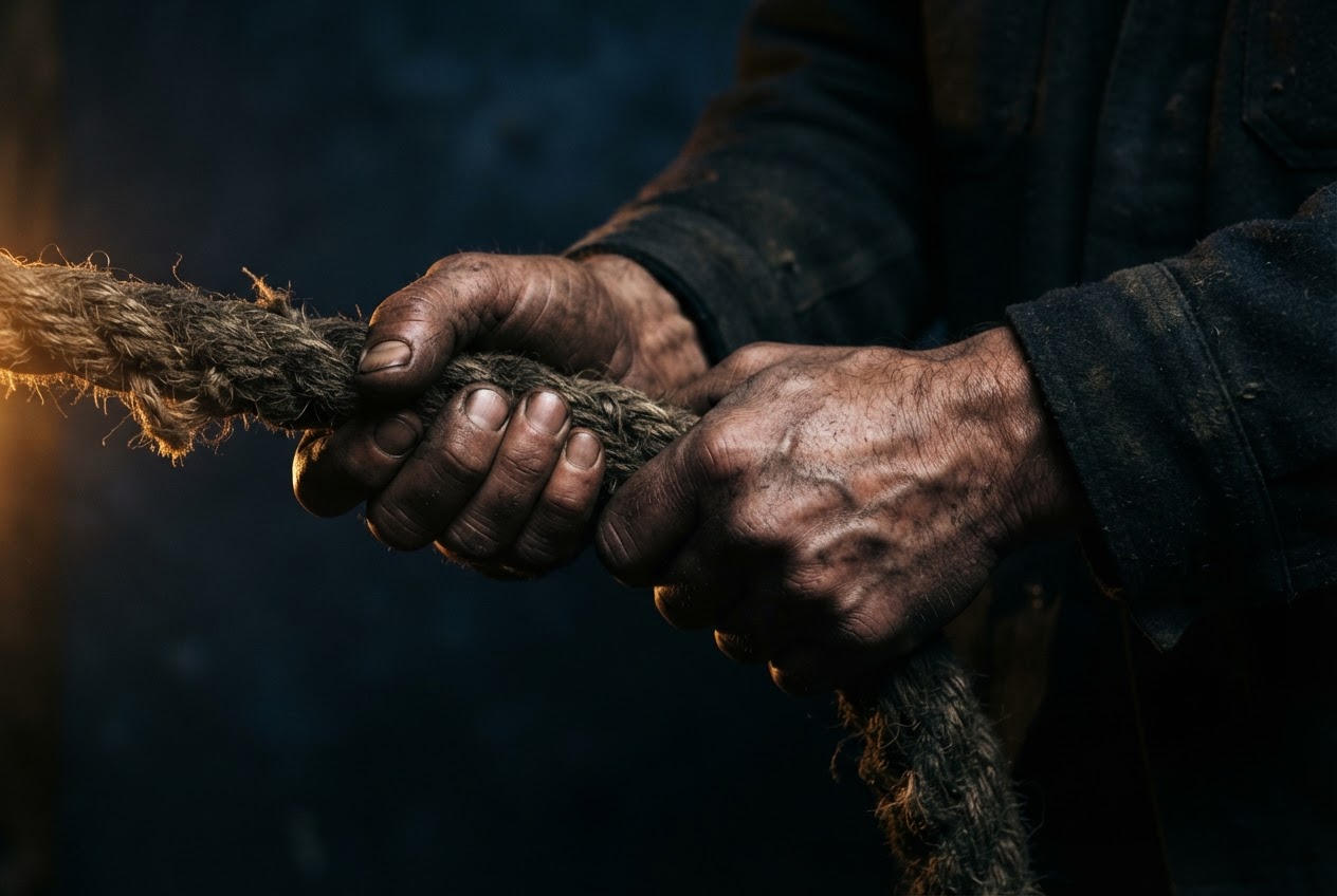 Hands gripping a rope - symbolizing strength and holding on
