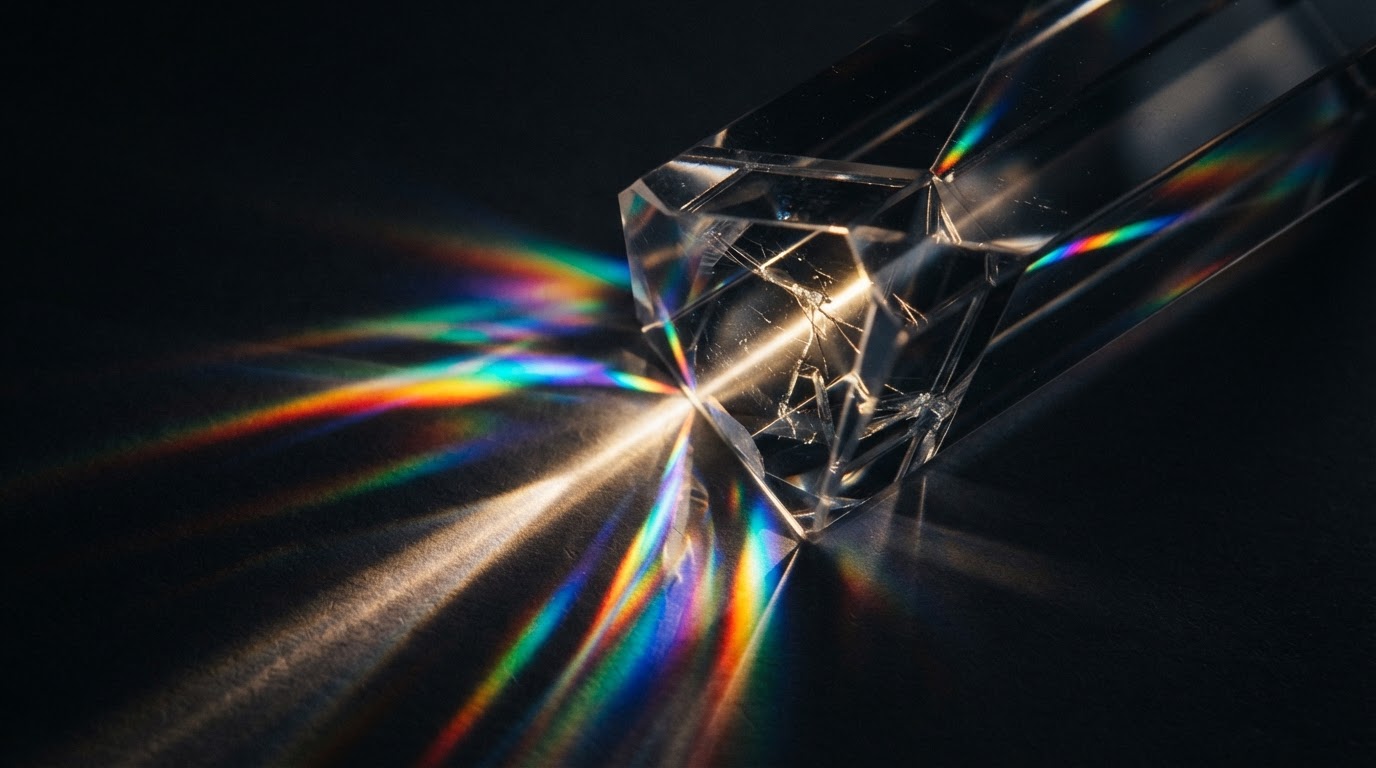 Prismatic light refracting through crystal architecture