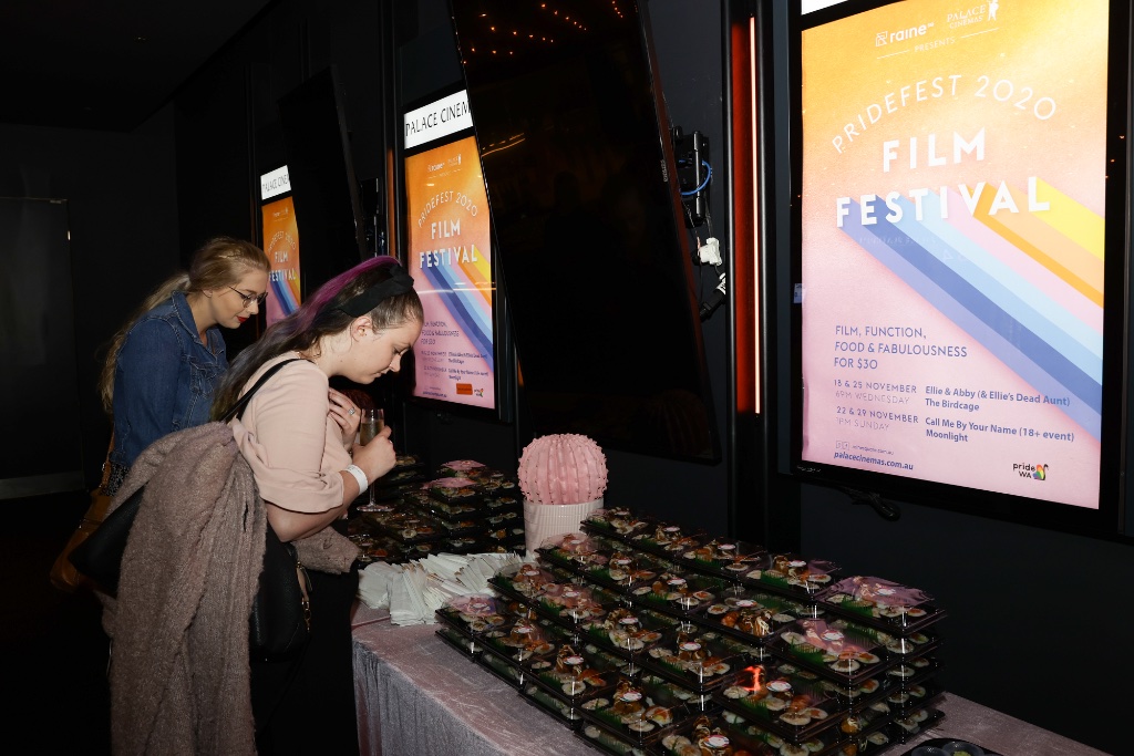 PrideFest 2020 catering table at Palace Cinemas