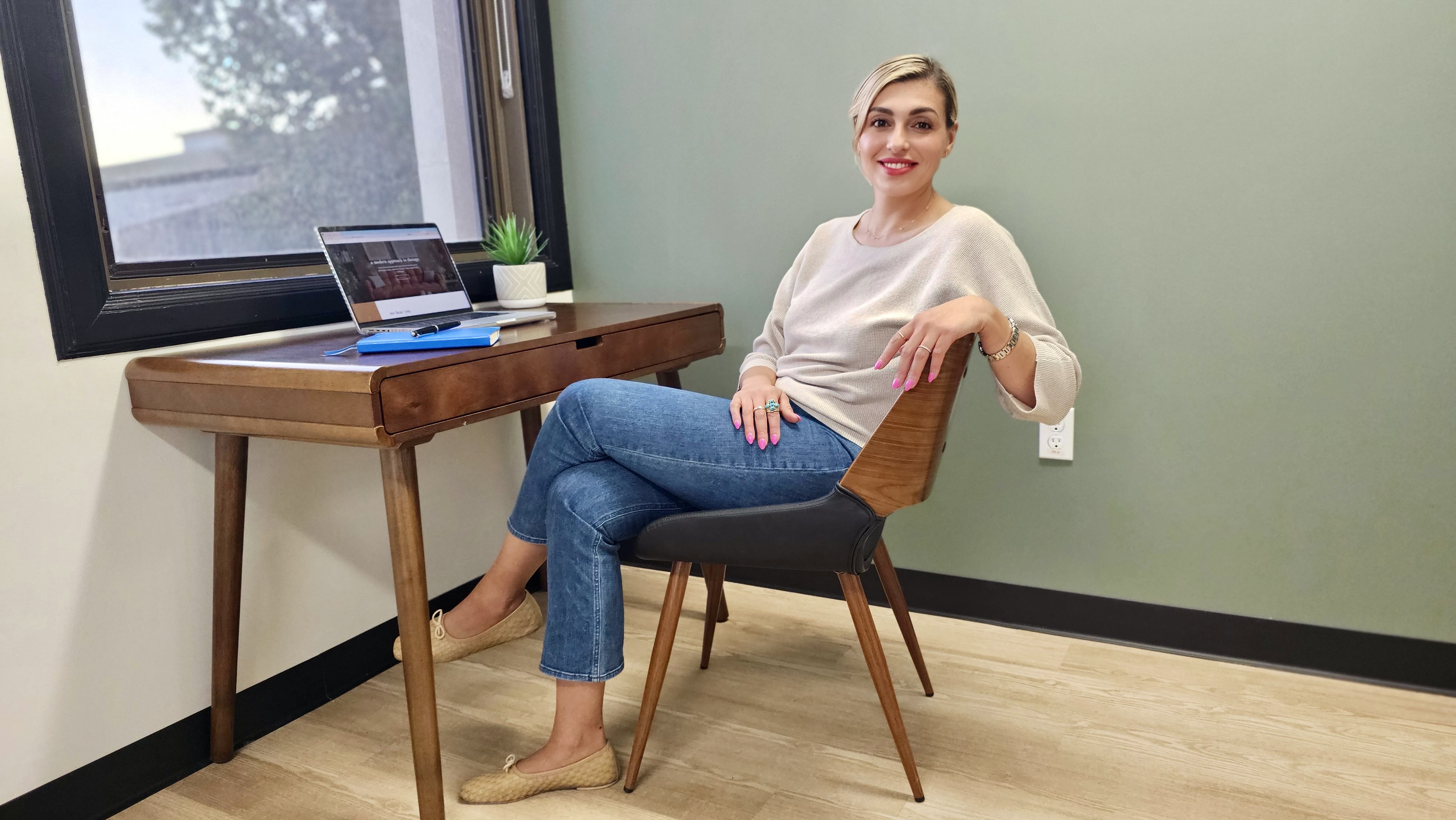 A warm, welcoming therapy office interior