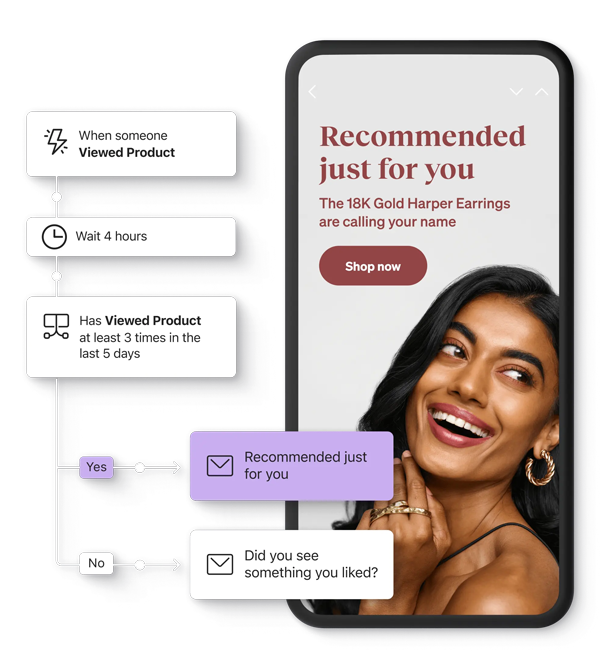 Klaviyo email marketing dashboard showing campaign analytics, automation flows, and ecommerce revenue metrics