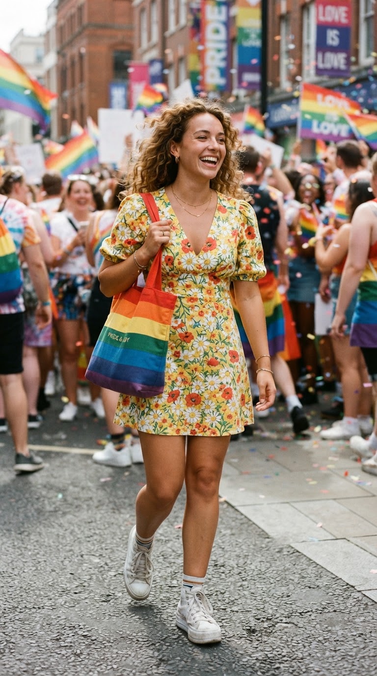 Yellow Floral Mini Dress — fem pride outfit idea