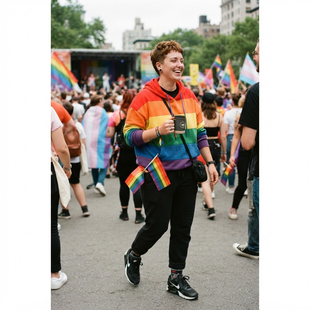 The All-White Statement — masc lesbian pride outfit idea