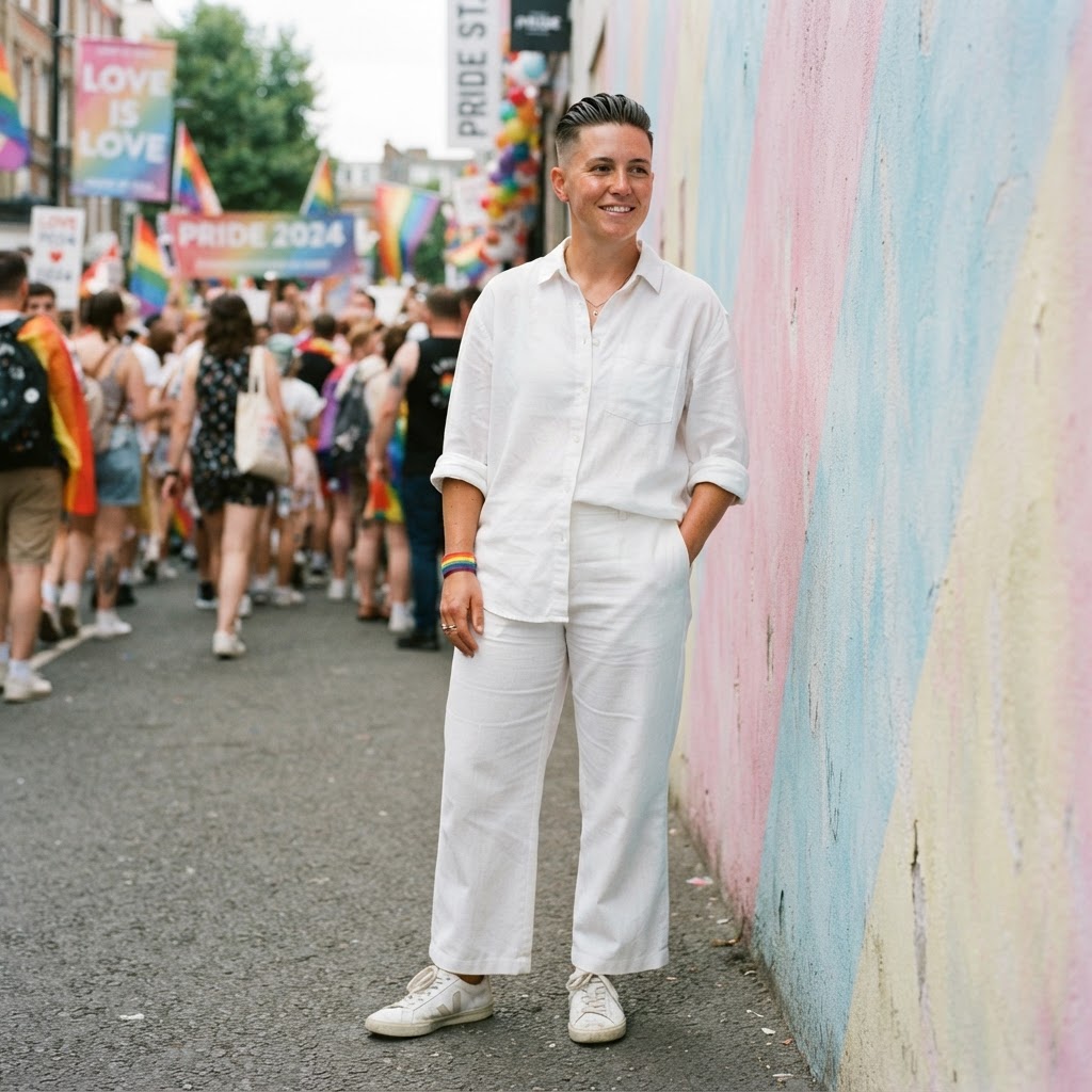 Muscle Tank & Cargo Shorts — masc lesbian pride outfit idea