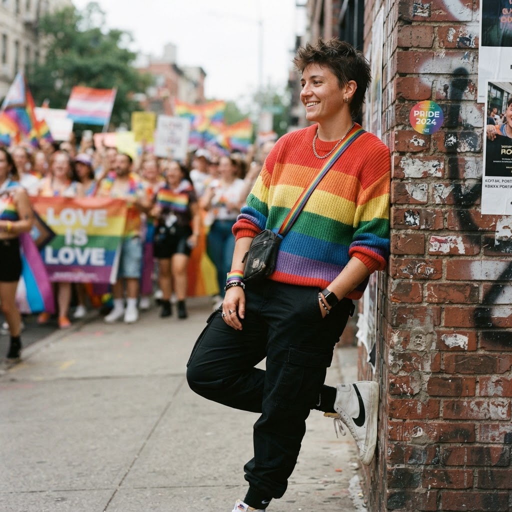 Suspenders & Tailored Trousers — masc lesbian pride outfit idea