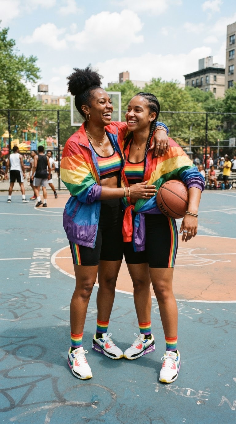 Pride outfit idea for black women: Sporty Rainbow Athleisure