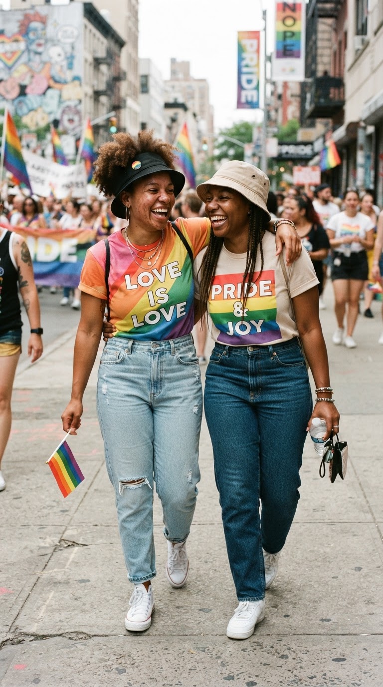 Pride outfit idea for black women: Casual Graphic Tee & Mom Jeans