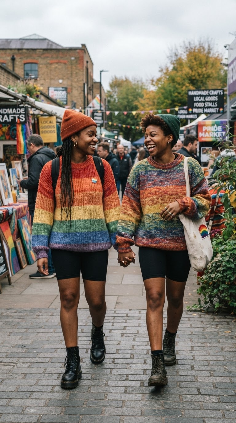 Pride outfit idea for black women: Cozy Knit Sweater & Boots