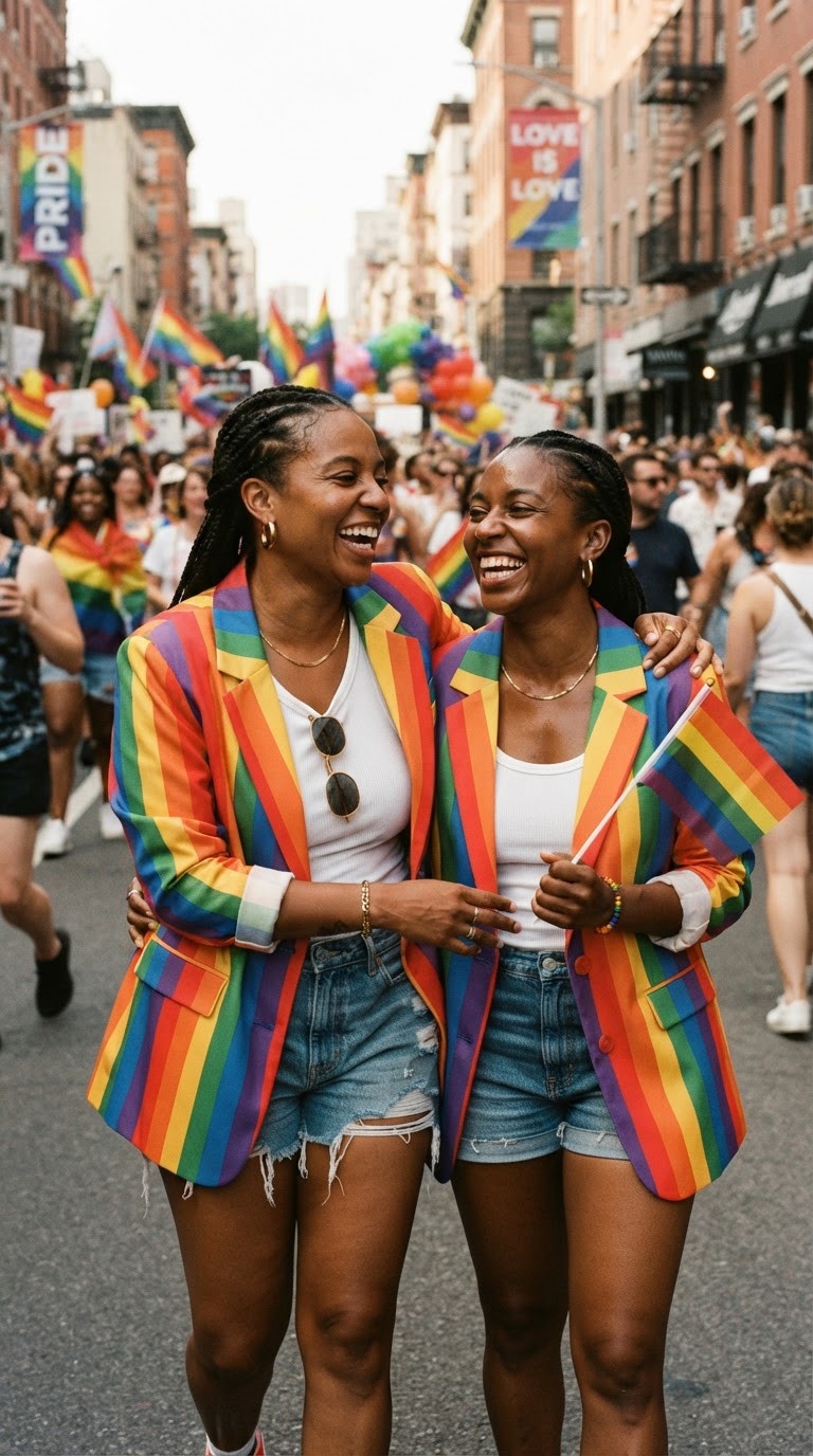 Pride outfit idea for black women: Rainbow Blazer Power Duo