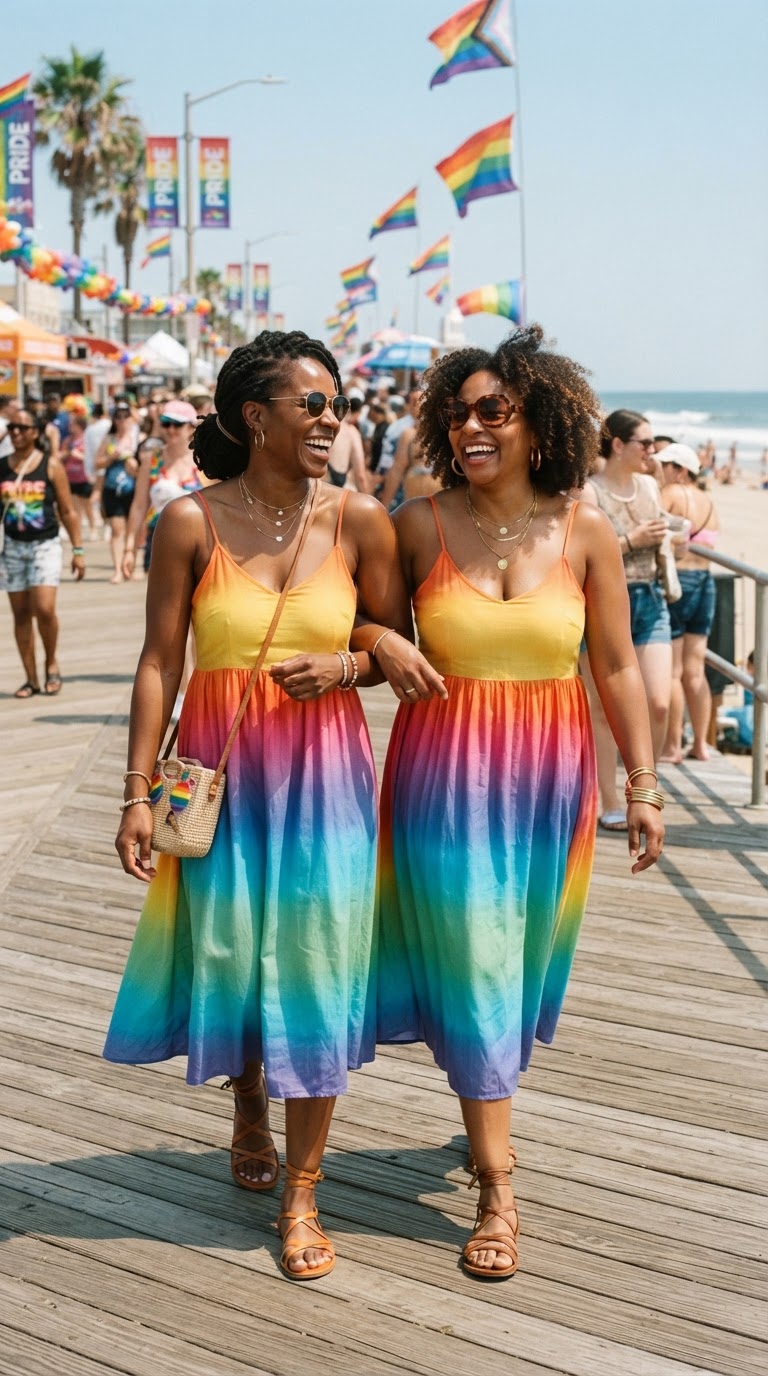 Pride outfit idea for black women: Rainbow Ombre Sundress