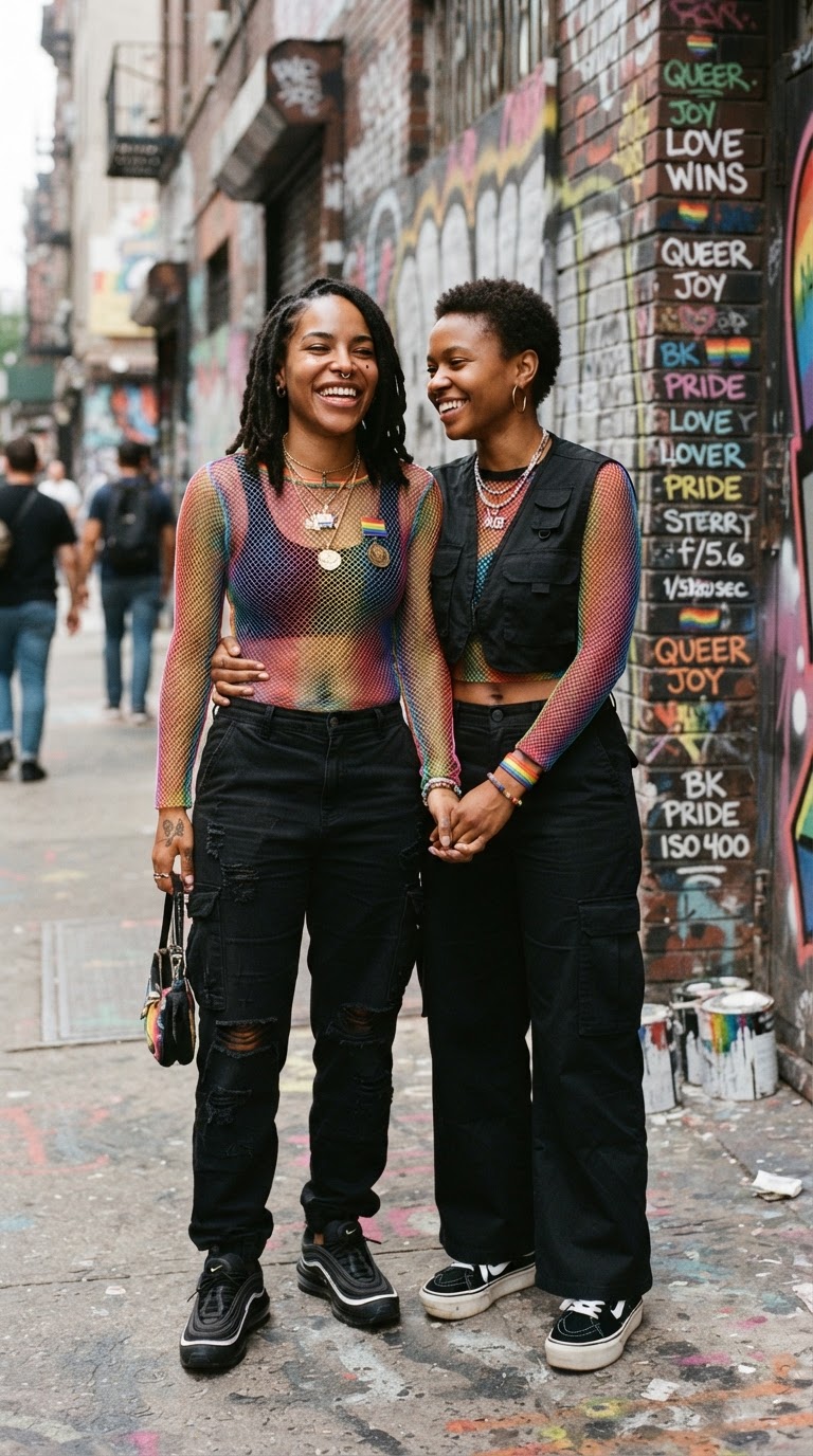 Pride outfit idea for black women: Edgy Streetwear Statement
