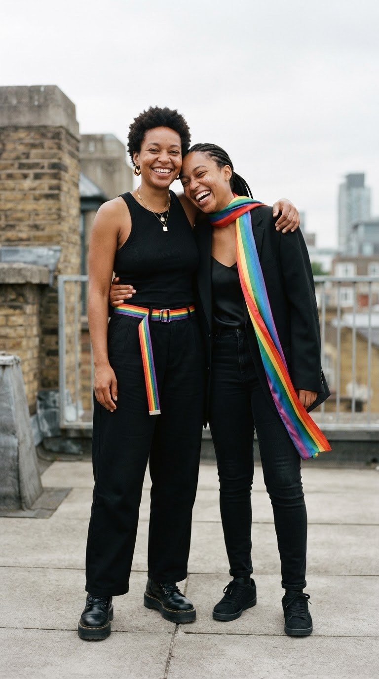 Pride outfit idea for black women: Monochrome with a Rainbow Accent