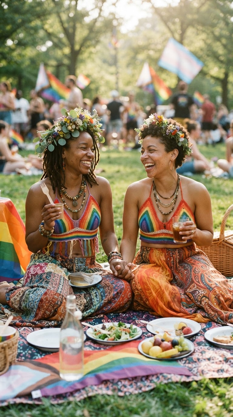 Pride outfit idea for black women: Boho Crochet & Flower Crowns