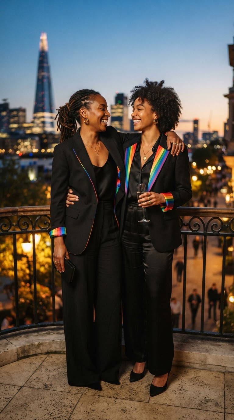 Pride outfit idea for black women: Elegant Rainbow-Lined Suiting