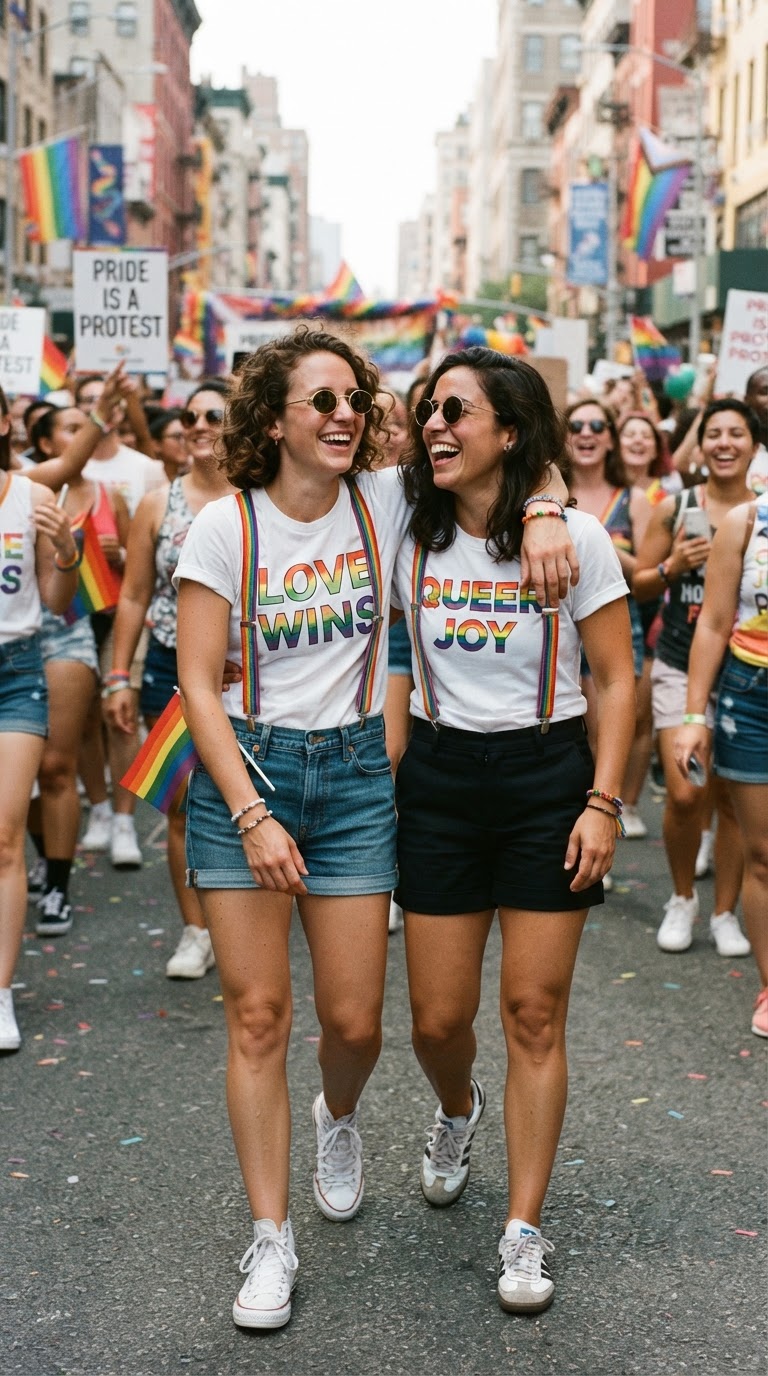 7. Pride Slogan Tee & Suspenders