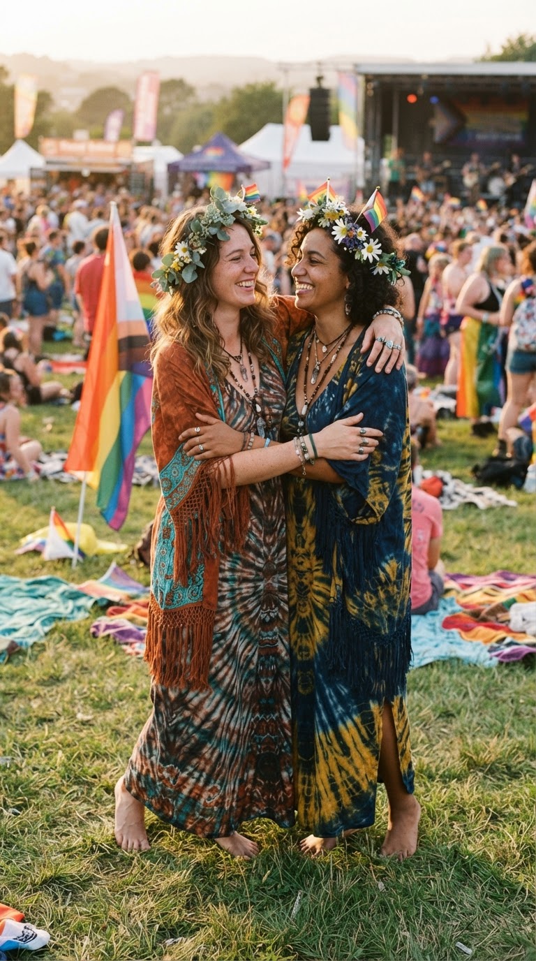 Boho Flower-Child Festival Fit — women's pride outfit for Outdoor Festival
