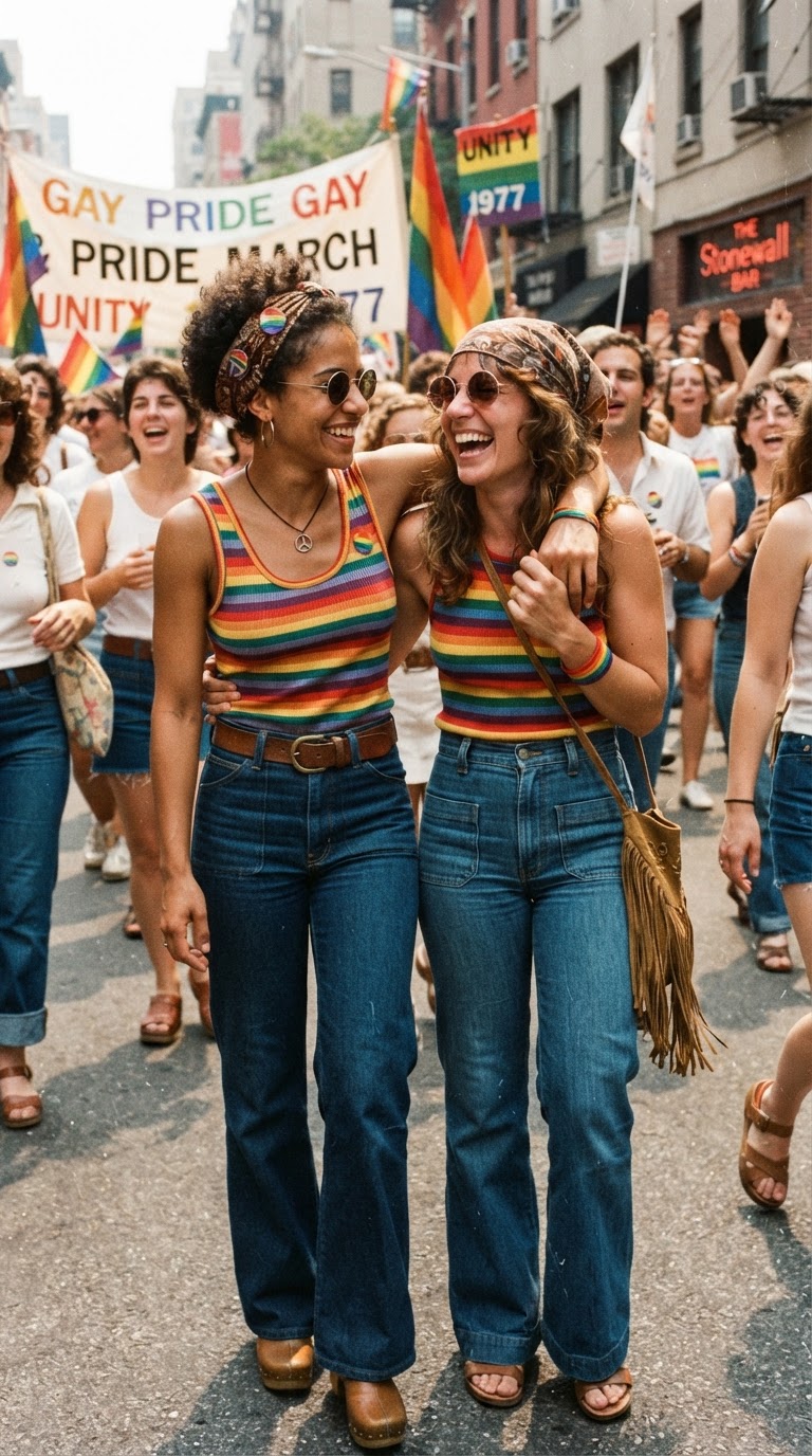 Retro 70s Pride Throwback — women's pride outfit for Retro Themed Event