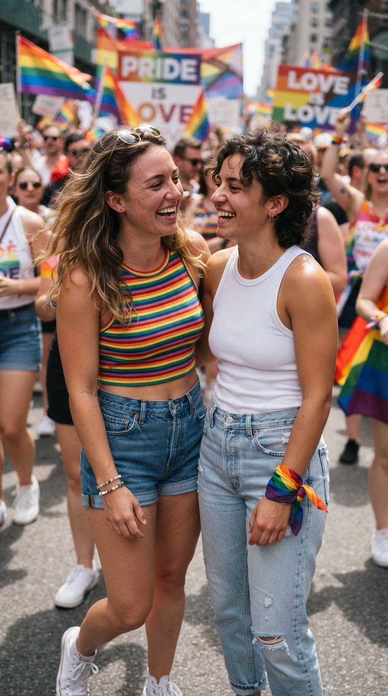 Rainbow Crop Top & Denim Shorts