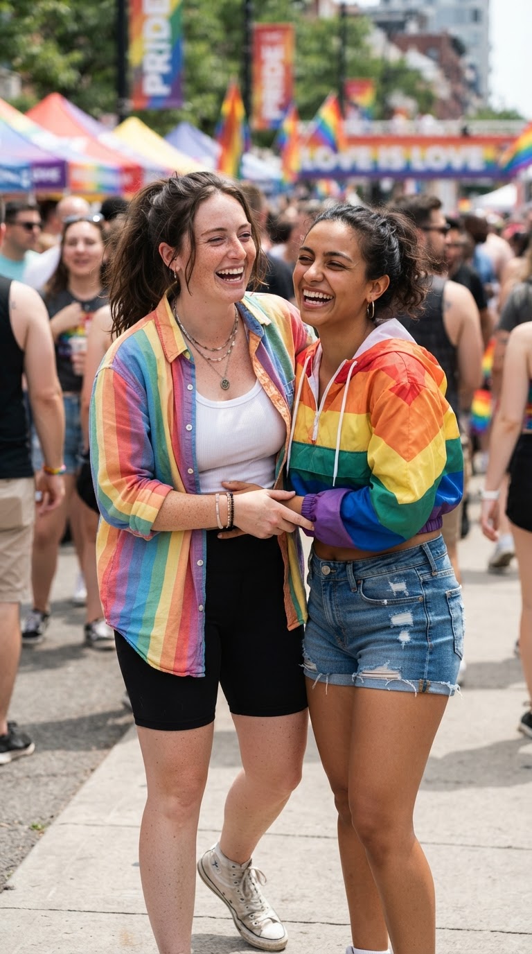 Rainbow Button-Down & Bike Shorts