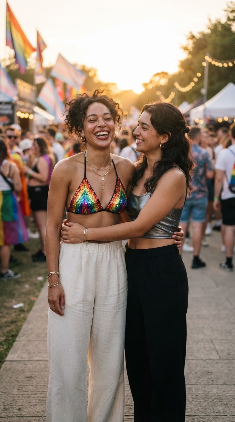 Sequin Rainbow Bralette & Wide-Leg Pants