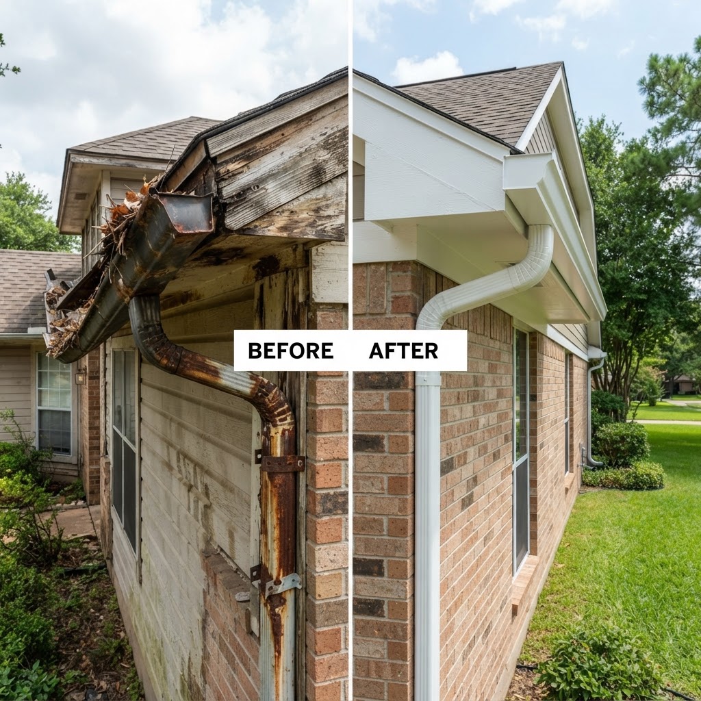 Gutter Replacement before and after