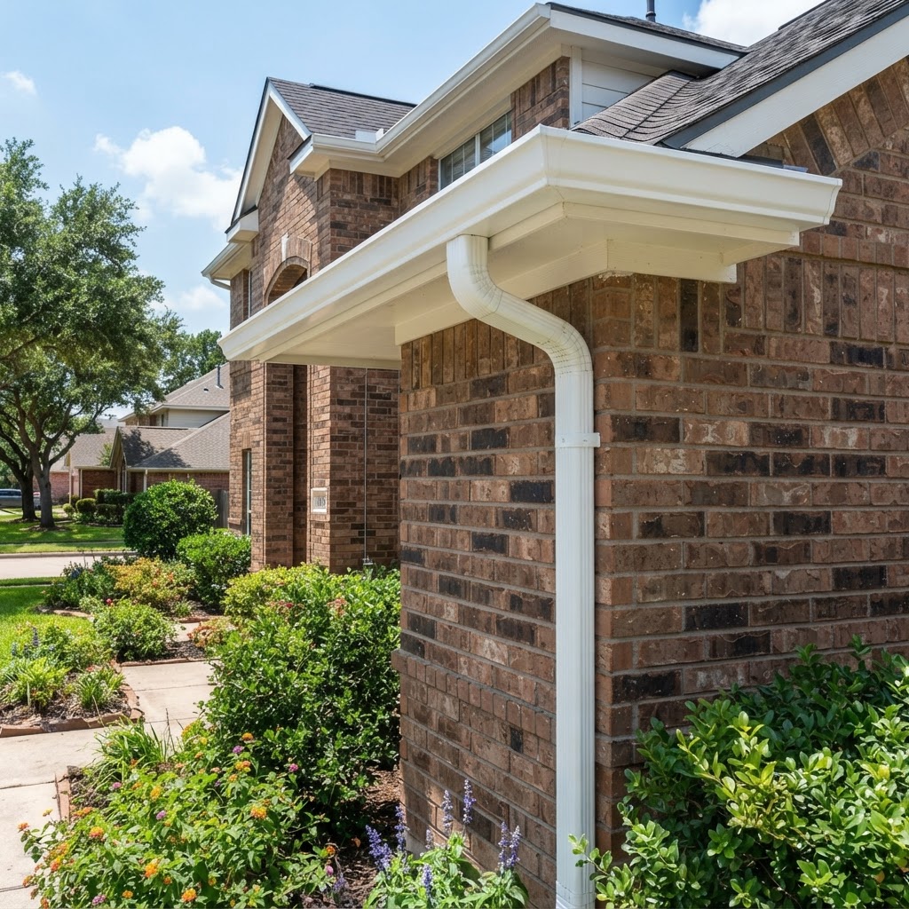 Seamless gutter detail on a DFW home