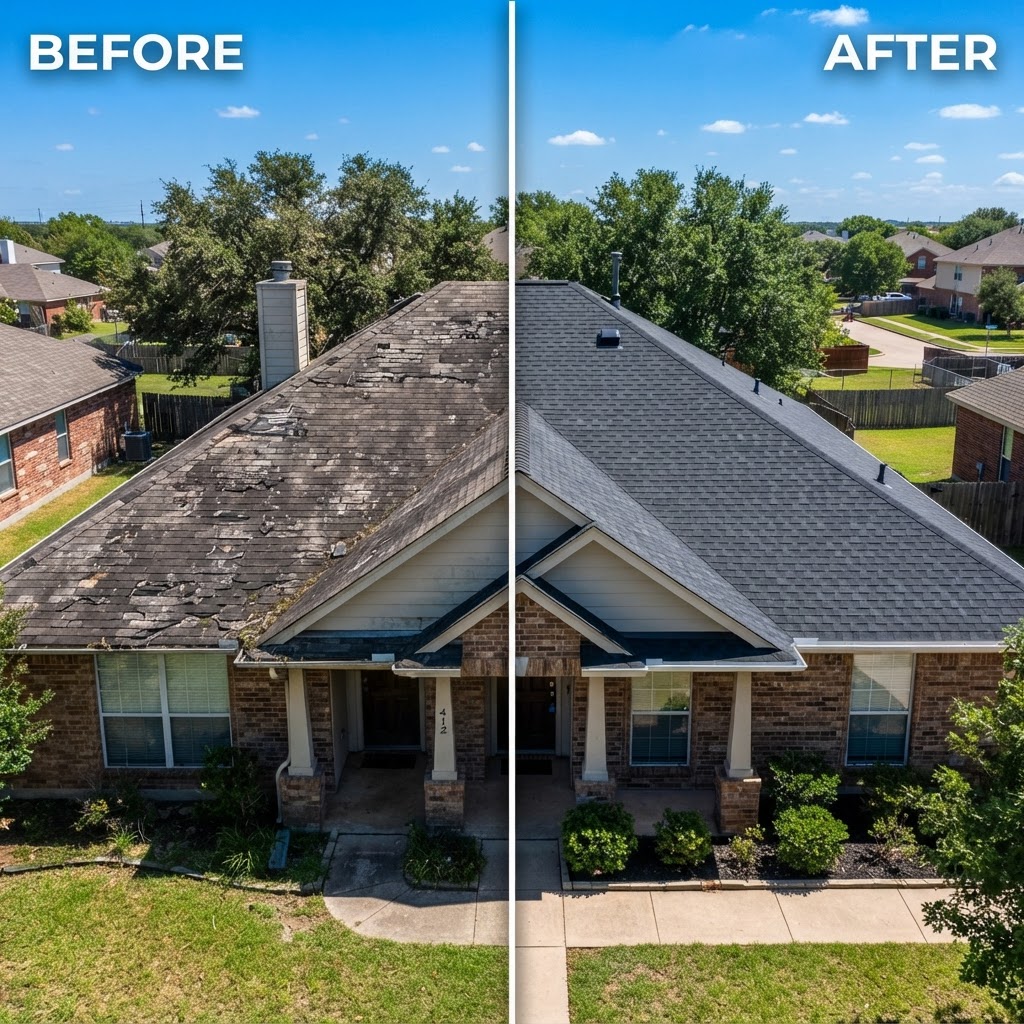 Roof Replacement before and after