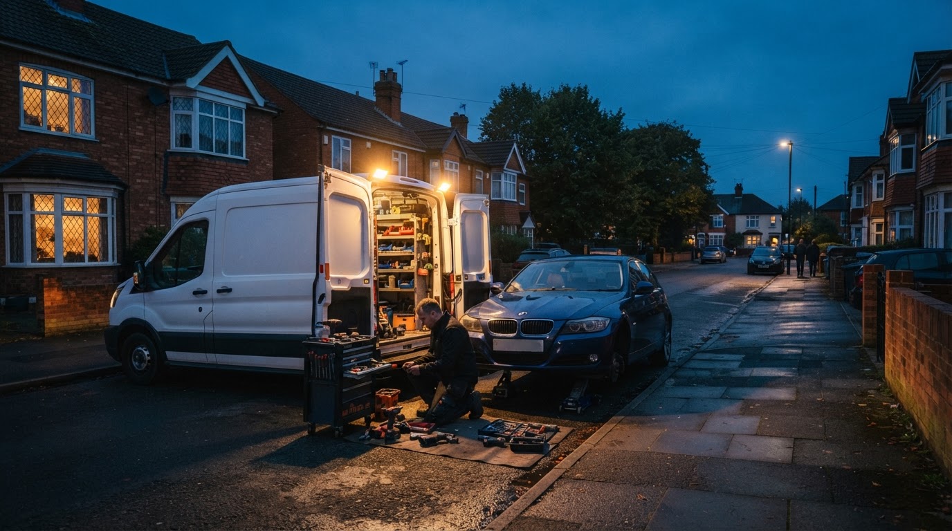 Mobile service van at dusk