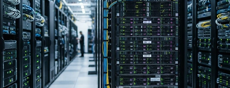 Infraestrutura de TI com servidores e armazenamento em data center corporativo