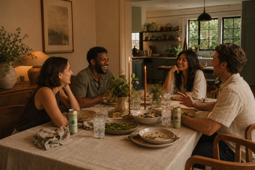 A warmly lit table set for weekend guests
