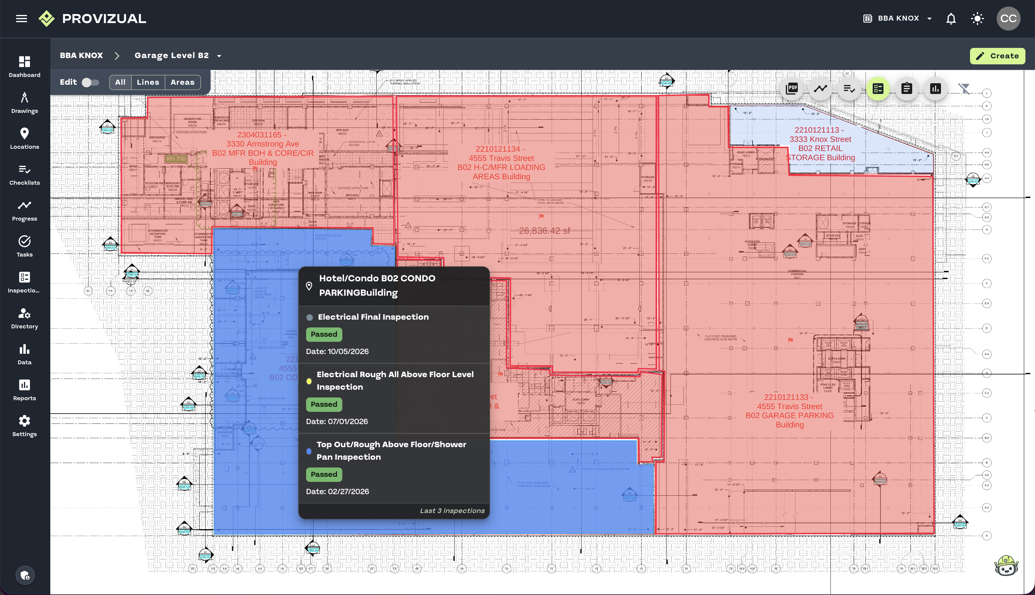 Garage level plan with city inspections