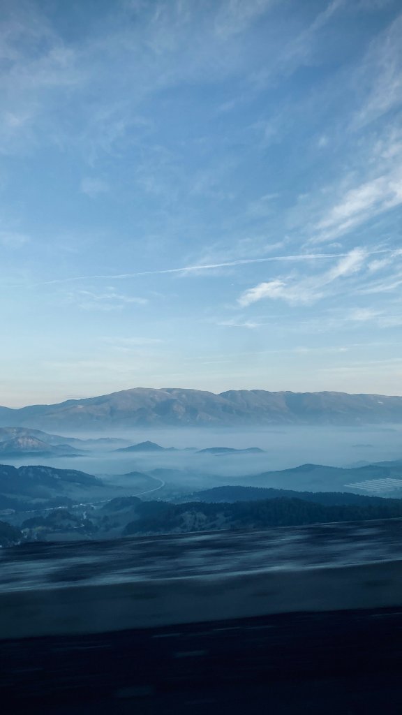 Misty mountains at sunrise