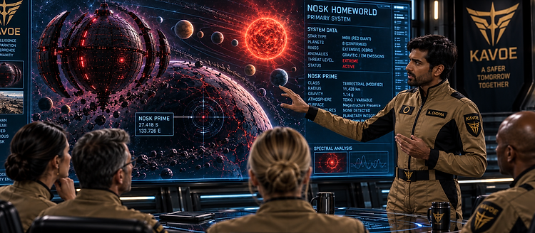 KAVOE intelligence interface — Nosk homeworld spectral analysis