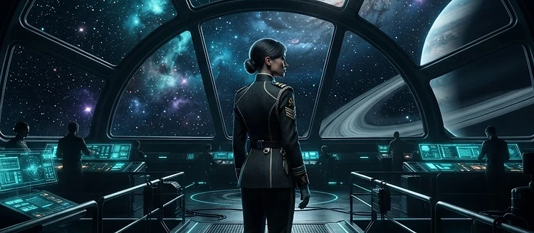 Newly commissioned KAVOE officer on a starship bridge