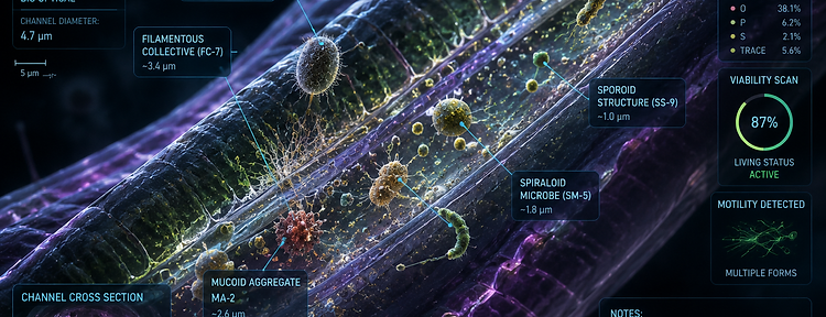 Scientific data panel showing Lyrudia vane microchannel samples