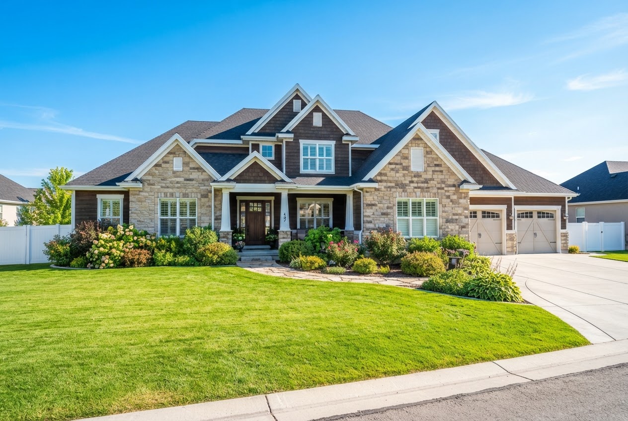 A conventional listing photograph of a suburban home