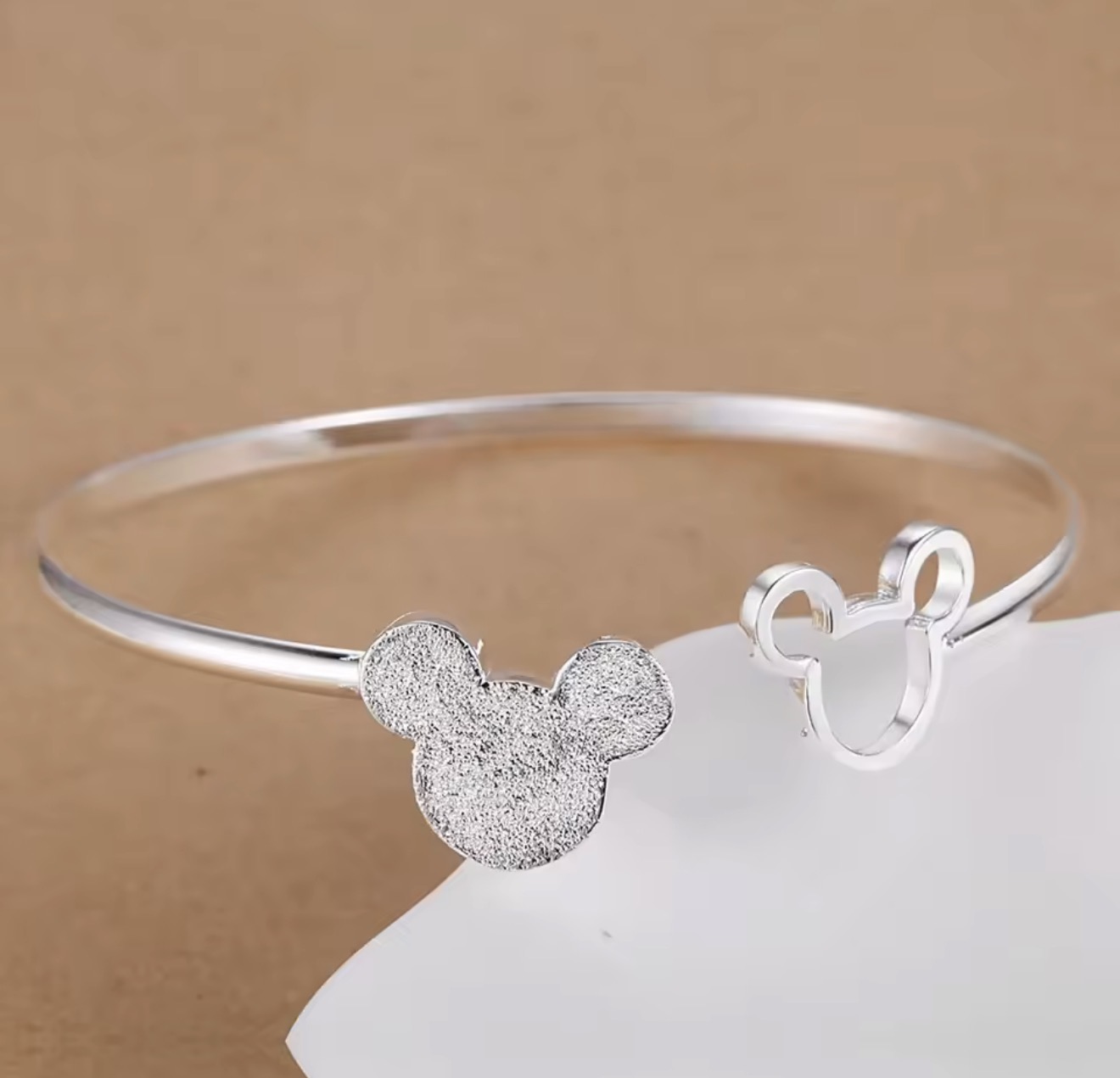 Mickey Bangle Frosted Sterling Silver Bracelet  Med-Large Size