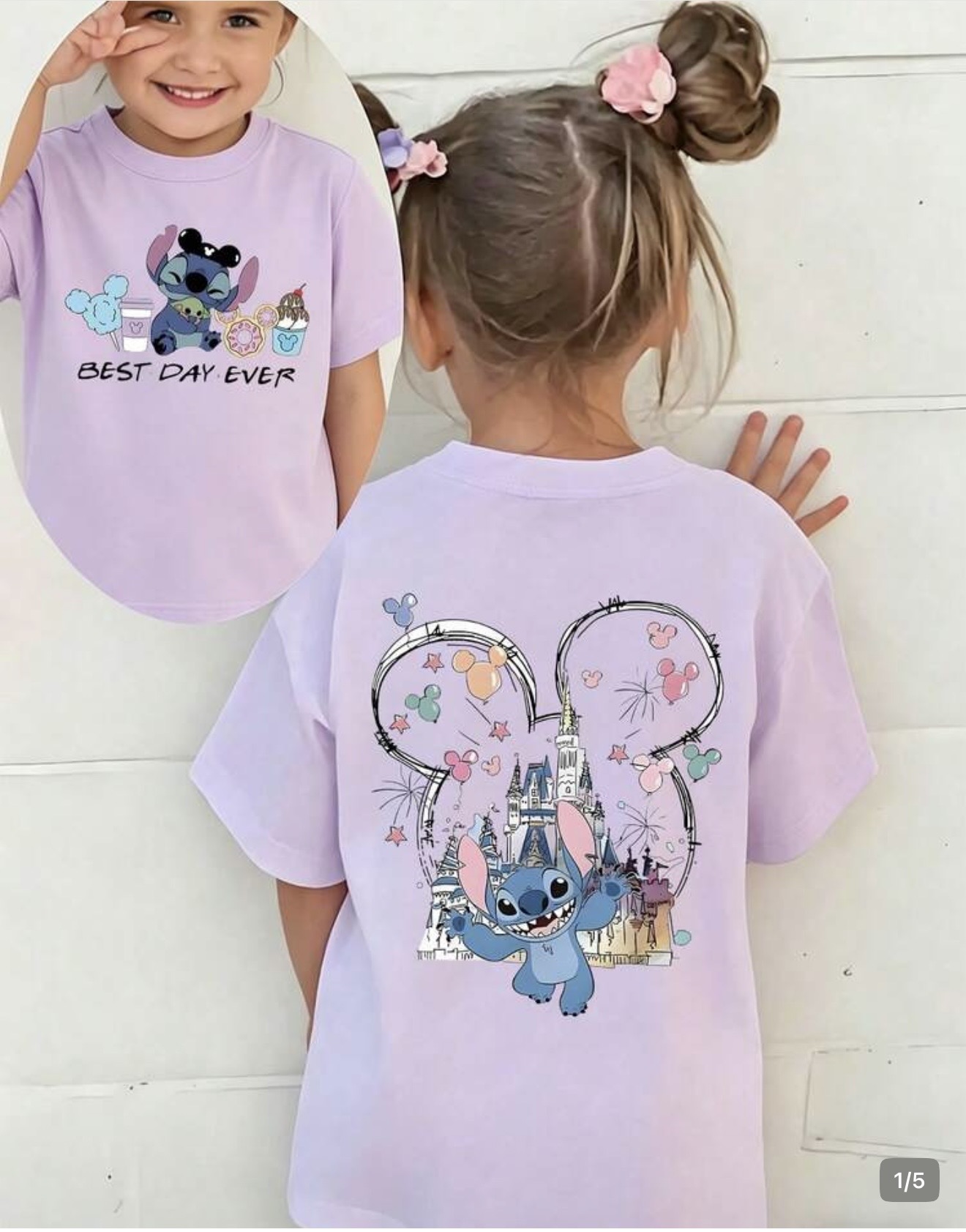 Disney Stitch & Mickey Mouse Castle Double Sided Short Sleeve Size 7-8Y