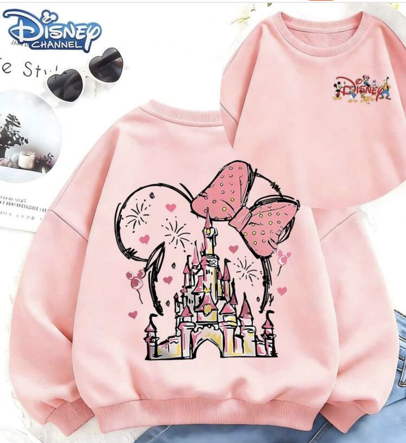 Disney Pink Castle Minnie Mouse Sweatshirt Size 5-6Y