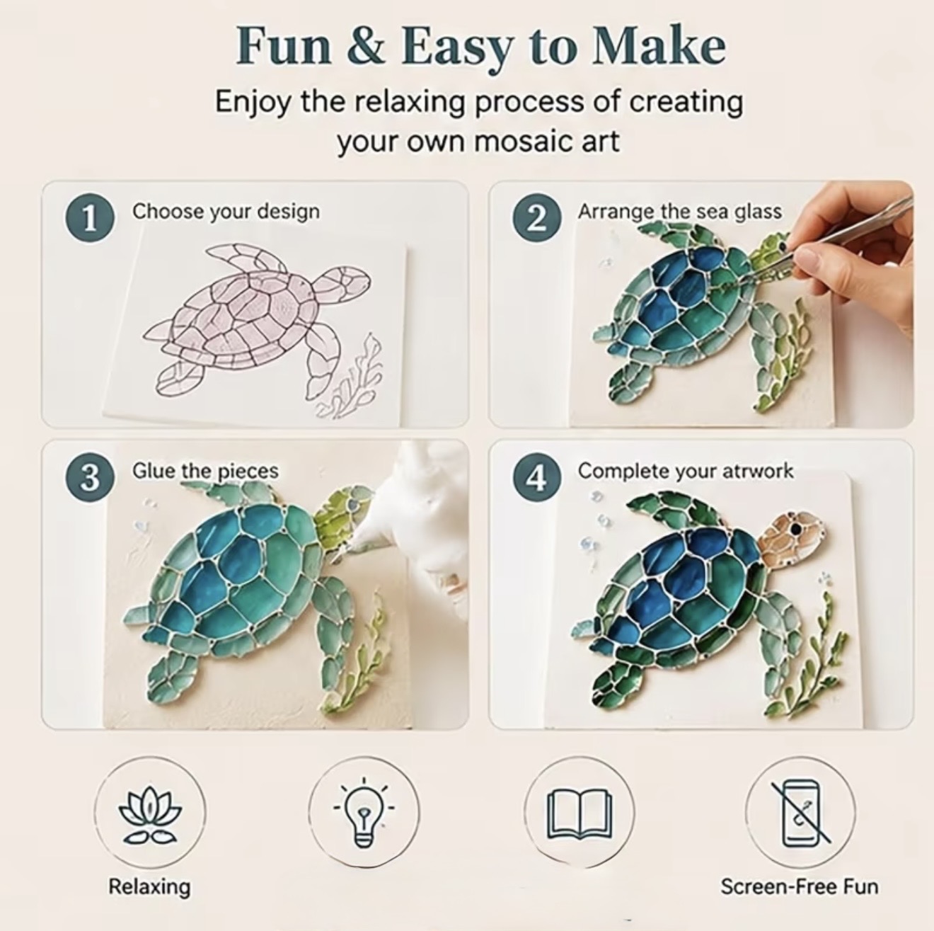 Sea Glass Art Kit - Sea Turtle Design 2