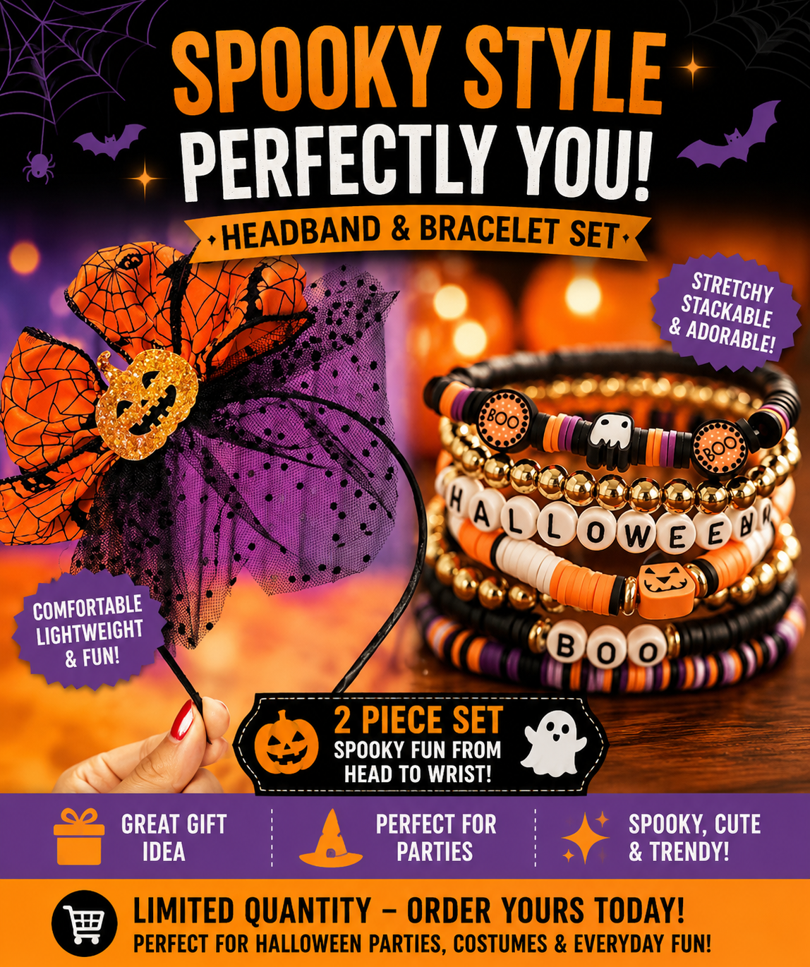 Halloween Headband & Bracelets (pack of 6) Set