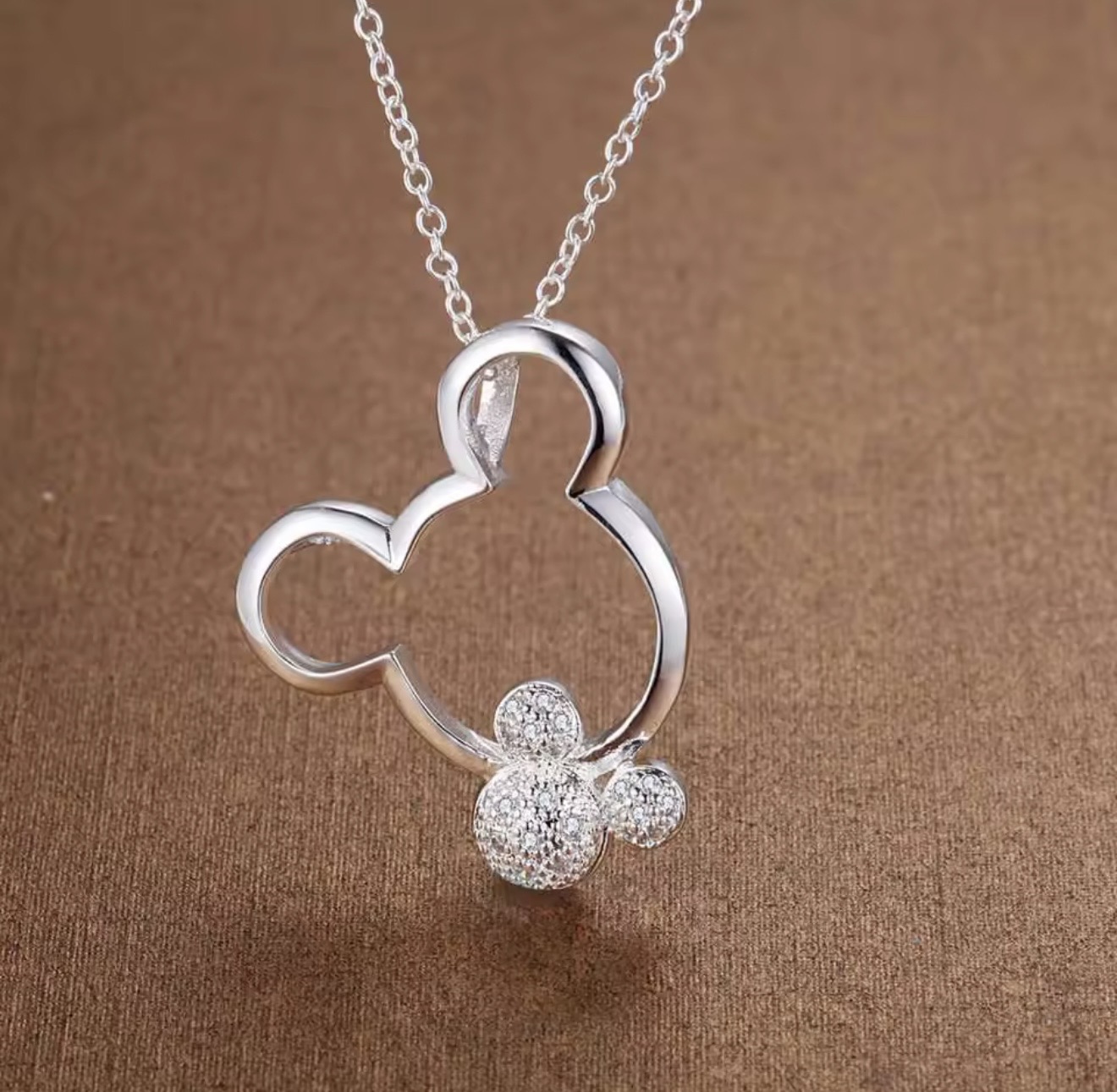Double Mickey Sterling Silver Necklace one with zircon