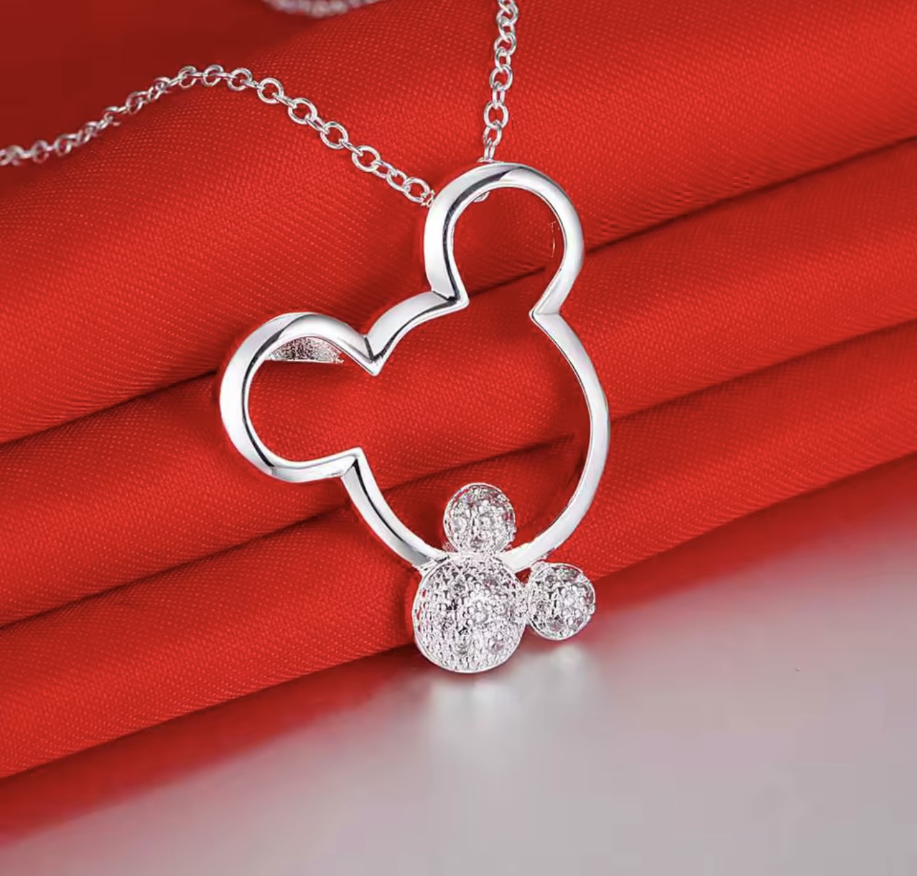 Double Mickey Sterling Silver Necklace one with zircon 2