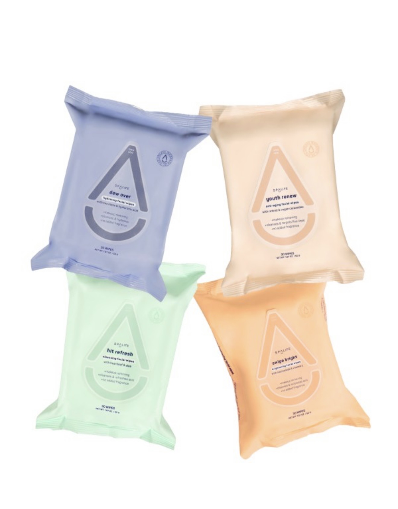 Skincare Facial Wipes 4 pack bundle of 30 each Spa Life