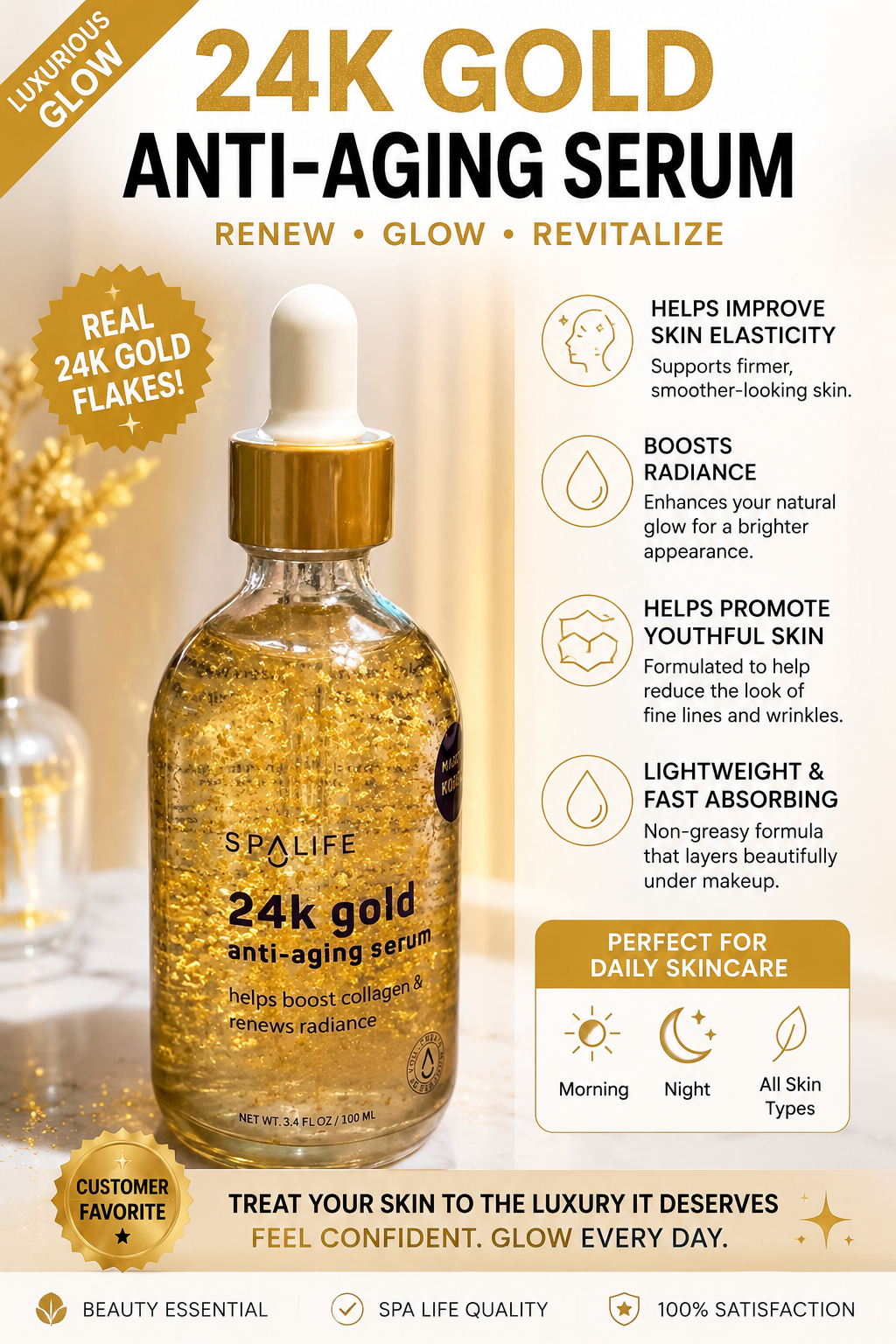 Anti-Aging Serum with 24K Gold Flakes Spa Life