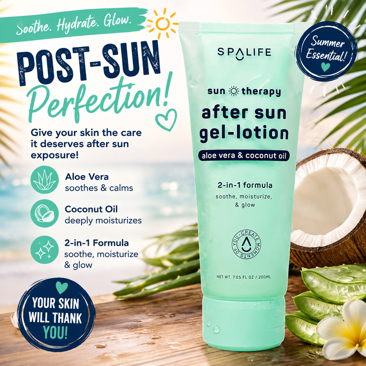 After Sun Gel-Lotion Aloe Vera & Coconut Oil 2 in 1 Formula Spa Life