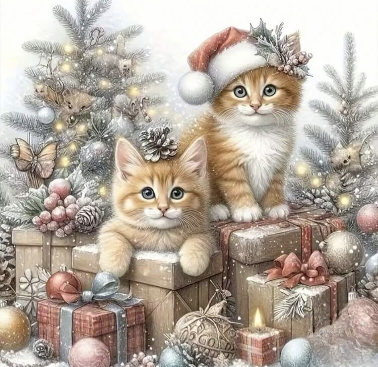 Diamond Art 5D Christmas Kitten 30*30 cm
