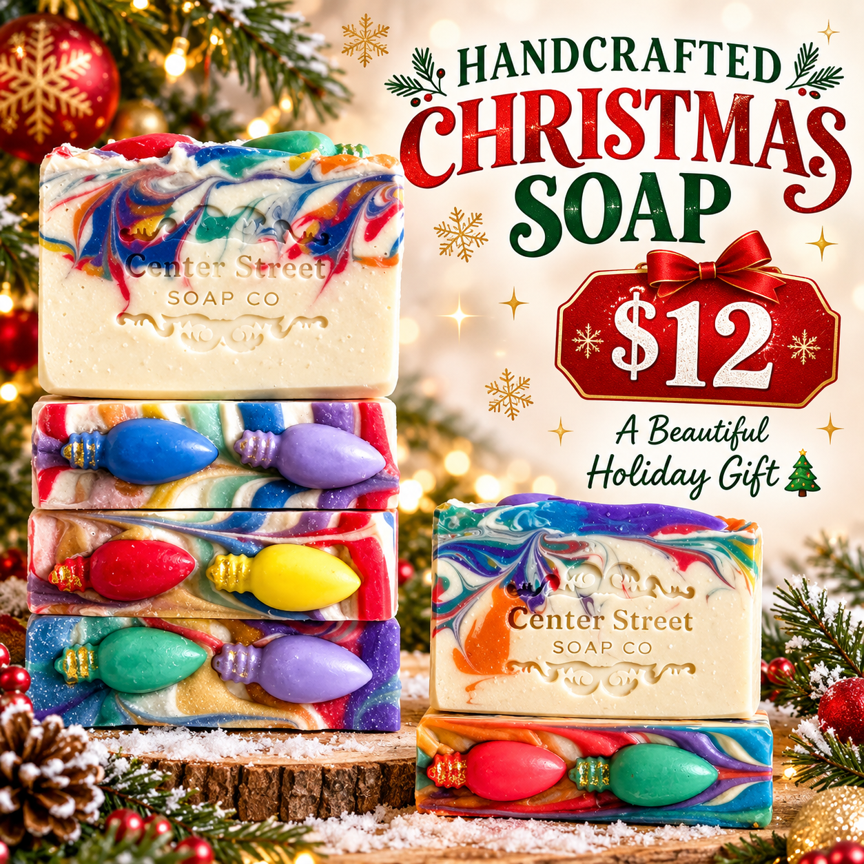 Deck The Halls Christmas Handmade Bar Soap - 4oz
