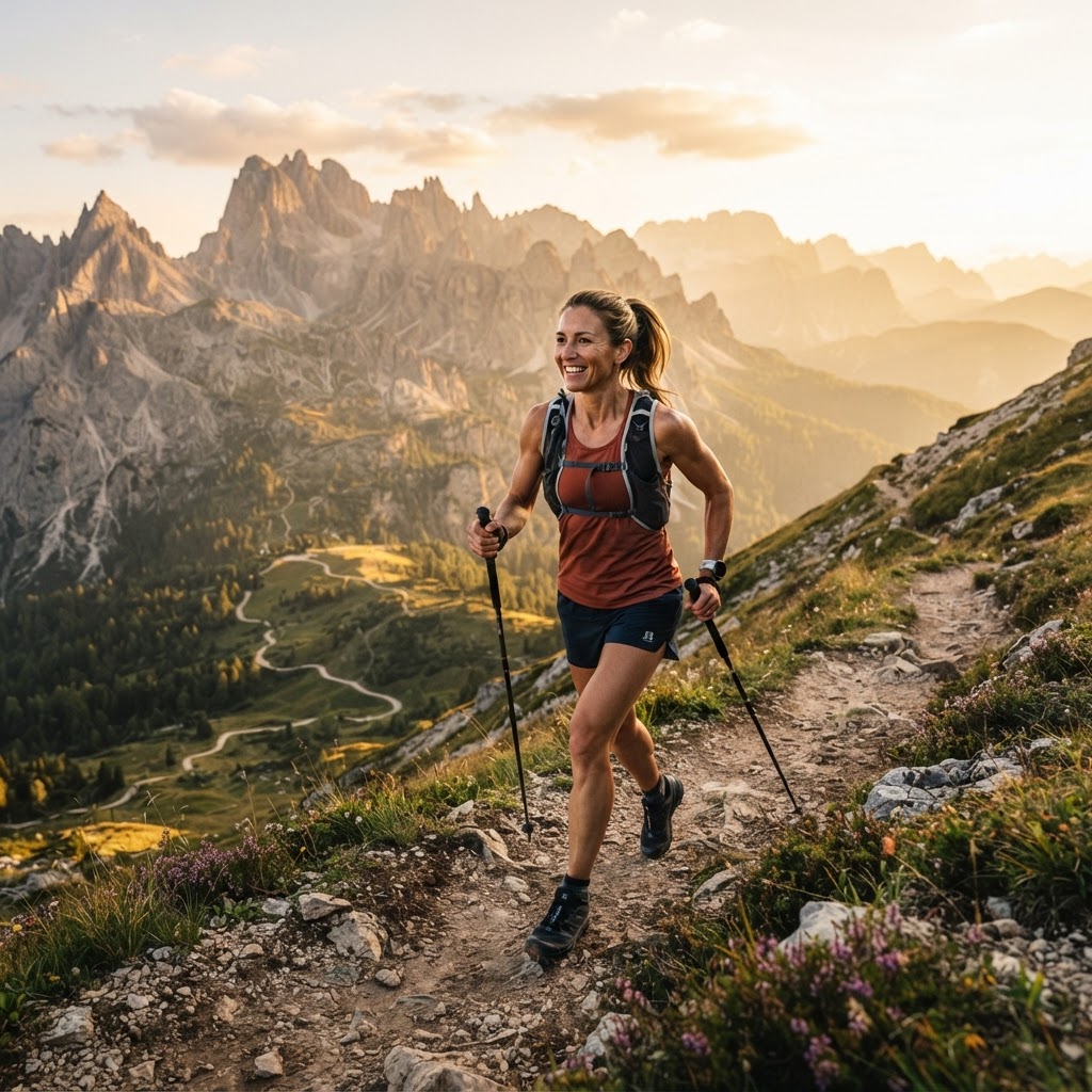 Person hiking a mountain trail representing vitality and metabolic health