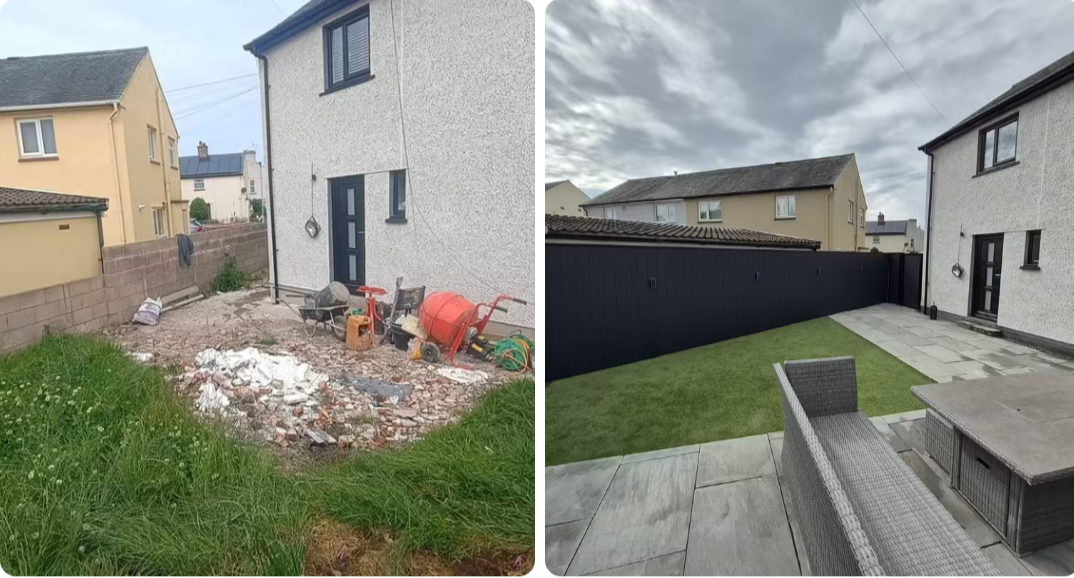 Patio & Black Slat Fencing